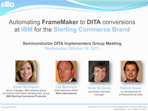 FrameMaker to DITA Presentation Intro Slide FrameMakerToDITAPresentation SDIG Webinar on Automating FrameMaker to DITA Migration Now Available for Viewing