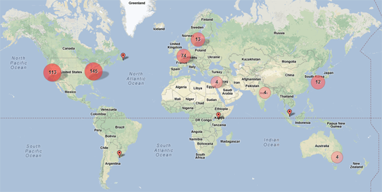 Worldwide Distribution of DITA Companies (BatchGeo) - Jan 2013
